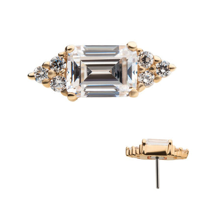 14Kt Gold Threadless Hexagon Top with Prong Set Round & Baguette Gem