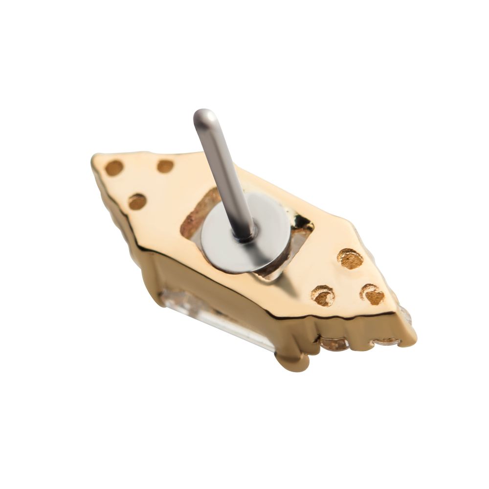 14Kt Gold Threadless Hexagon Top with Prong Set Round & Baguette Gem