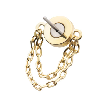 14Kt Yellow Gold Threadless Bezel Set Round CZ/Opal Top with 2 Dangle Chains