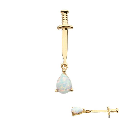 14Kt Yellow Gold Threadless Dagger Top with Prong Set Teardrop Shape Opal