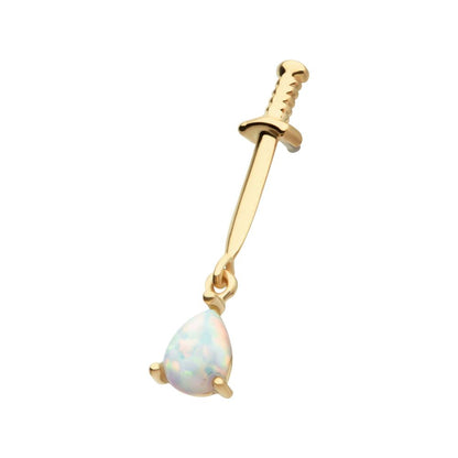 14Kt Yellow Gold Threadless Dagger Top with Prong Set Teardrop Shape Opal