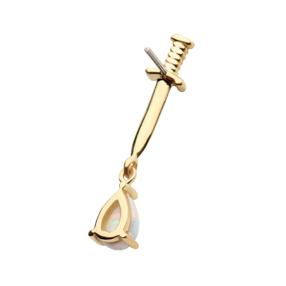 14Kt Yellow Gold Threadless Dagger Top with Prong Set Teardrop Shape Opal