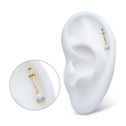 14Kt Yellow Gold Threadless Dagger Top with Prong Set Teardrop Shape Opal