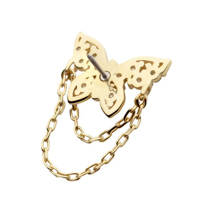 14Kt Gold Threadless Pave Gem Butterfly Top with 2-Tier Chain Dangle