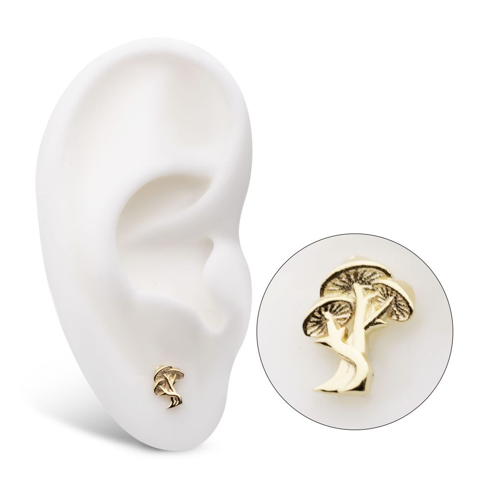 14Kt Yellow Gold Threadless Triple Mushroom Top