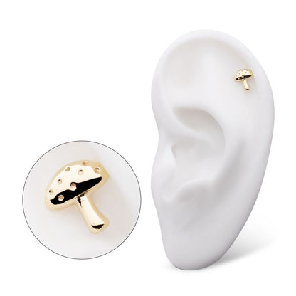 14Kt Yellow Gold Threadless Dotted Mushroom Top