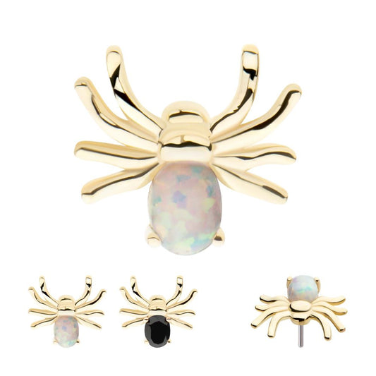 14Kt Yellow Gold Threadless Prong Set Opal/CZ Spider Top