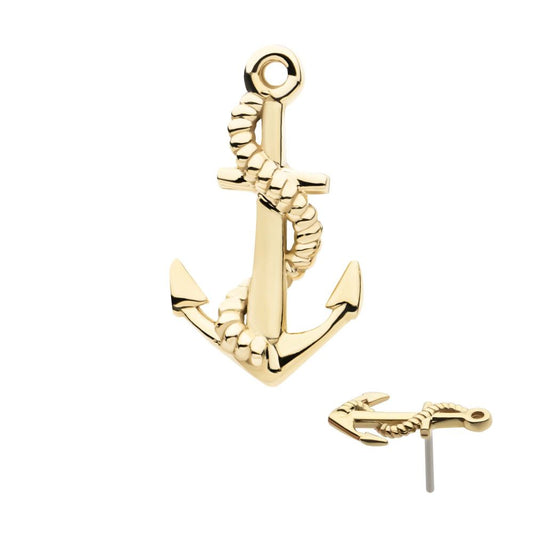 14Kt Yellow Gold Threadless Anchor Top Nickel Free