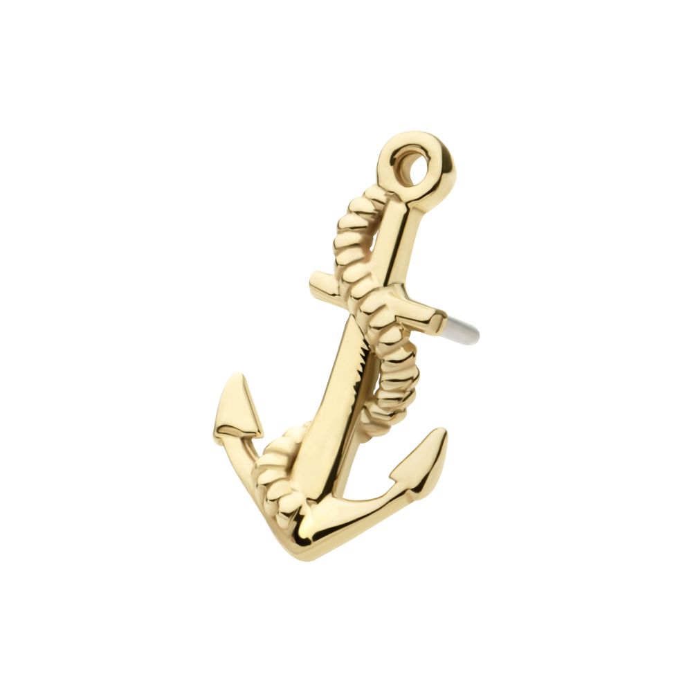 14Kt Yellow Gold Threadless Anchor Top Nickel Free