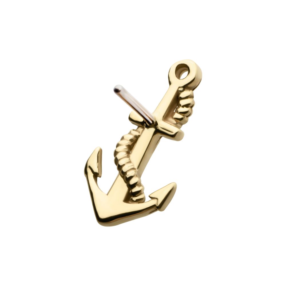 14Kt Yellow Gold Threadless Anchor Top Nickel Free