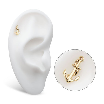 14Kt Yellow Gold Threadless Anchor Top Nickel Free