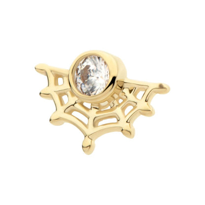 14Kt Yellow Gold Threadless Bezel Set Round CZ Spiderweb Top