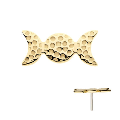 14Kt Yellow Gold Threadless Hammered Triple Moon Phase Top