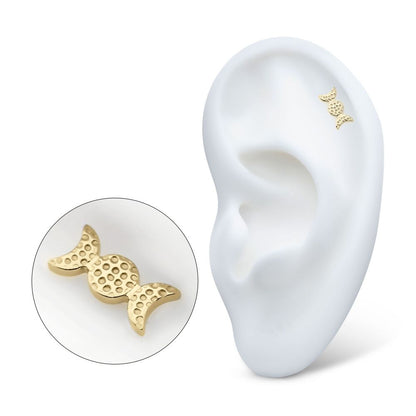 14Kt Yellow Gold Threadless Hammered Triple Moon Phase Top