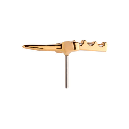 14Kt Yellow Gold Threadless with Dagger with 3-CZ Gem Handle Top