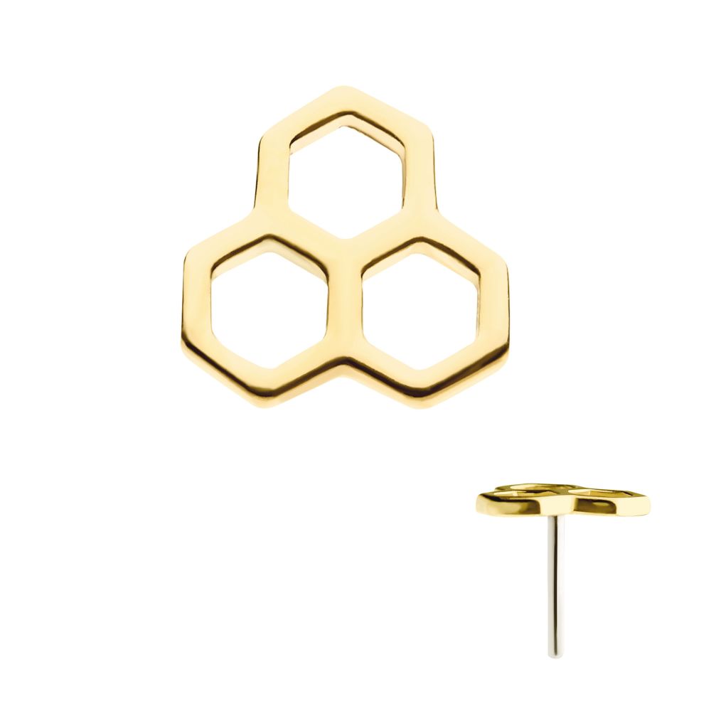14kt Yellow Gold Threadless with Cut Out Honeycomb Top