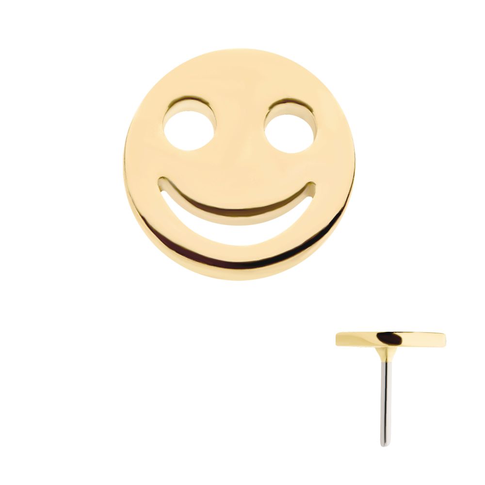 14Kt Gold Threadless with Cut Out Smiley Face Emoji Top