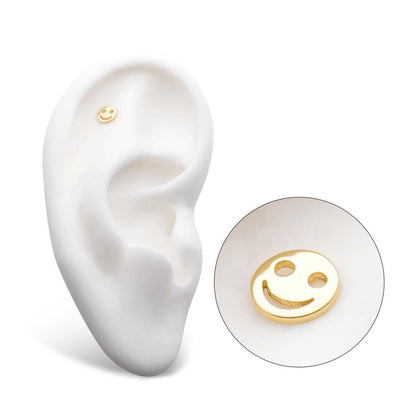 14Kt Gold Threadless with Cut Out Smiley Face Emoji Top