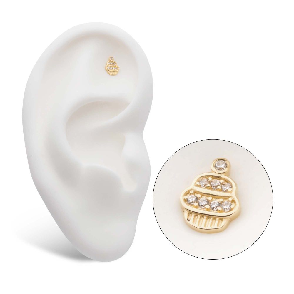 14Kt Yellow Gold Threadless with CZ Cupcake Top