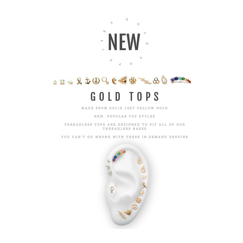 14kt Gold Threadless with Anchor Top