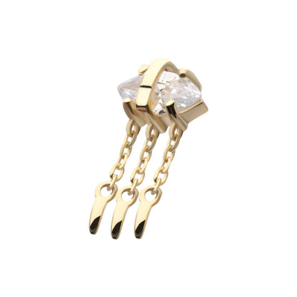 14Kt Yellow Gold Threadless Prong Set Marquise Gem Evil Eye Top with Triple Dangle Chain