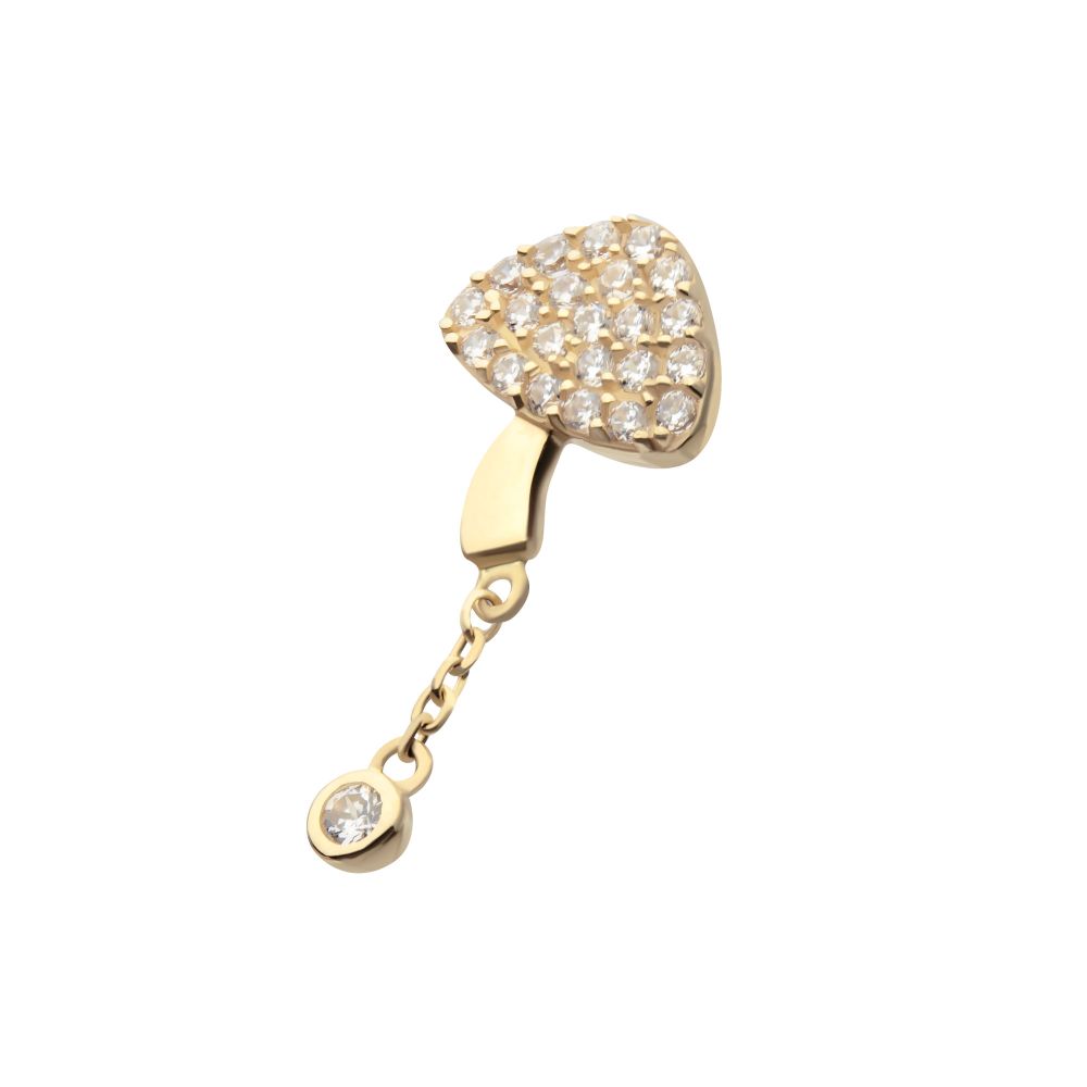 14Kt Yellow Gold Threadless Pave Set Round Gem Mushroom Top with Dangle Gem
