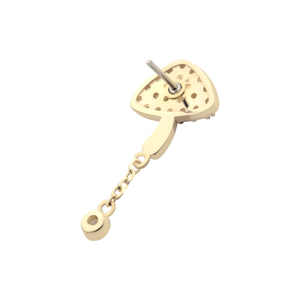 14Kt Yellow Gold Threadless Pave Set Round Gem Mushroom Top with Dangle Gem