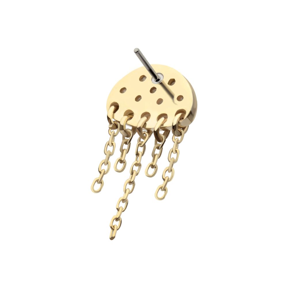 14Kt Yellow Gold Threadless Bezel Set Round Gem Jellyfish Top with 5 Dangle Chain