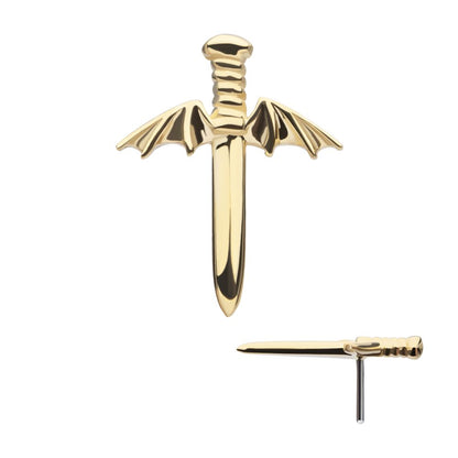 14Kt Yellow Gold Threadless Bat Wing Dagger Top