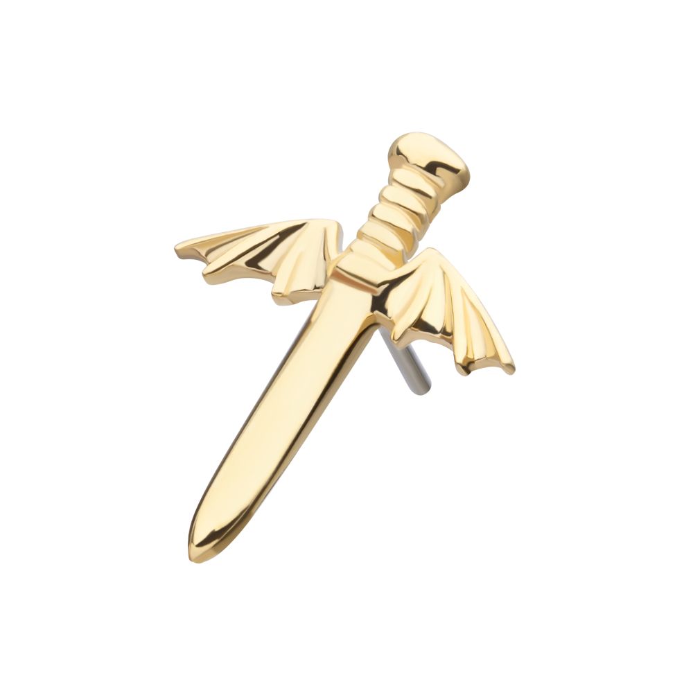14Kt Yellow Gold Threadless Bat Wing Dagger Top