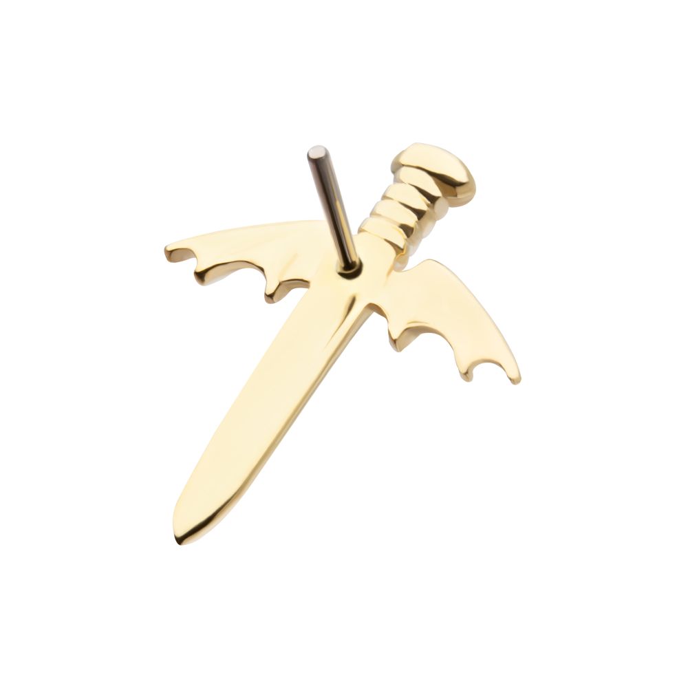 14Kt Yellow Gold Threadless Bat Wing Dagger Top