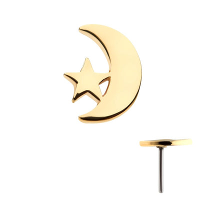 14kt Yellow Gold Threadless with Crescent Moon & Star Top