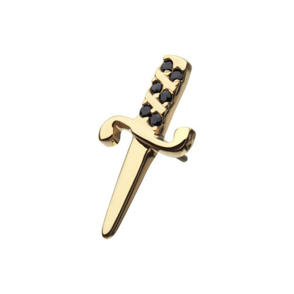 14Kt Yellow Gold Threadless Bezel Set Black Round Gem Dagger Top