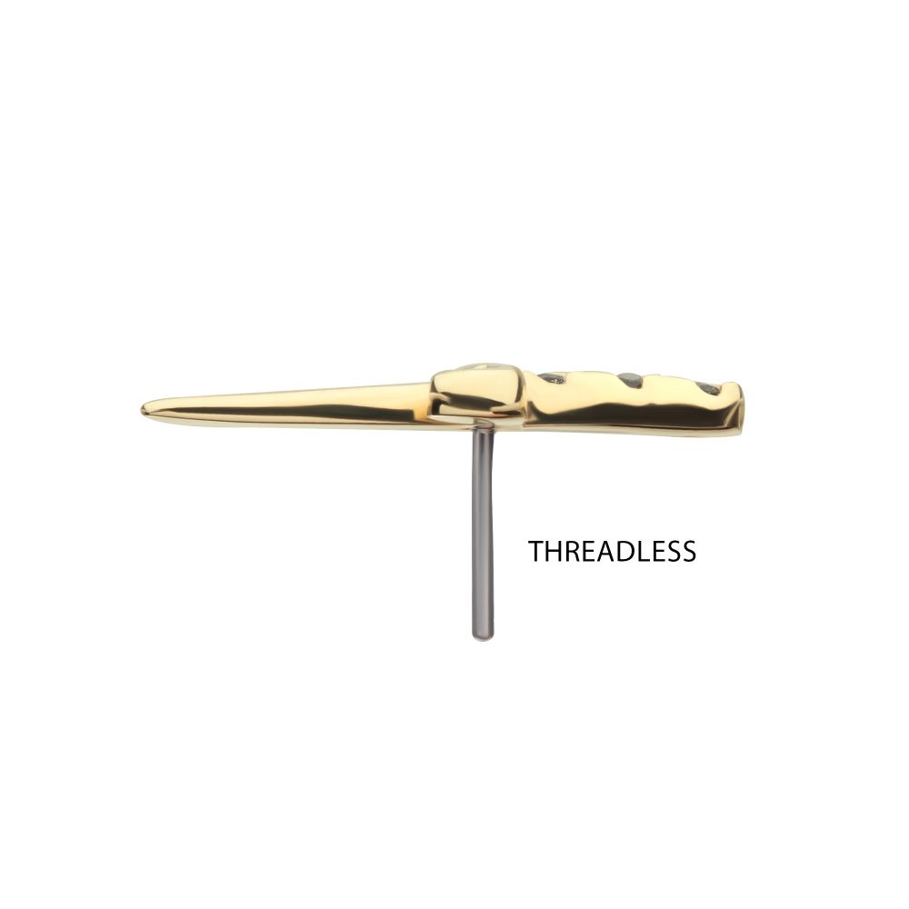 14Kt Yellow Gold Threadless Bezel Set Black Round Gem Dagger Top