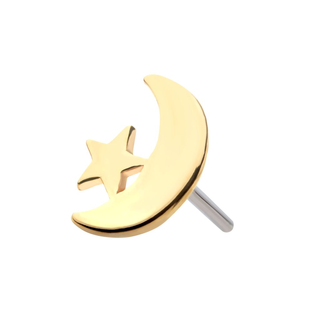 14kt Yellow Gold Threadless with Crescent Moon & Star Top