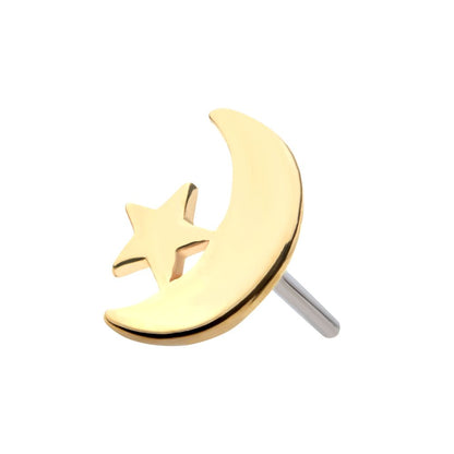 14kt Yellow Gold Threadless with Crescent Moon & Star Top
