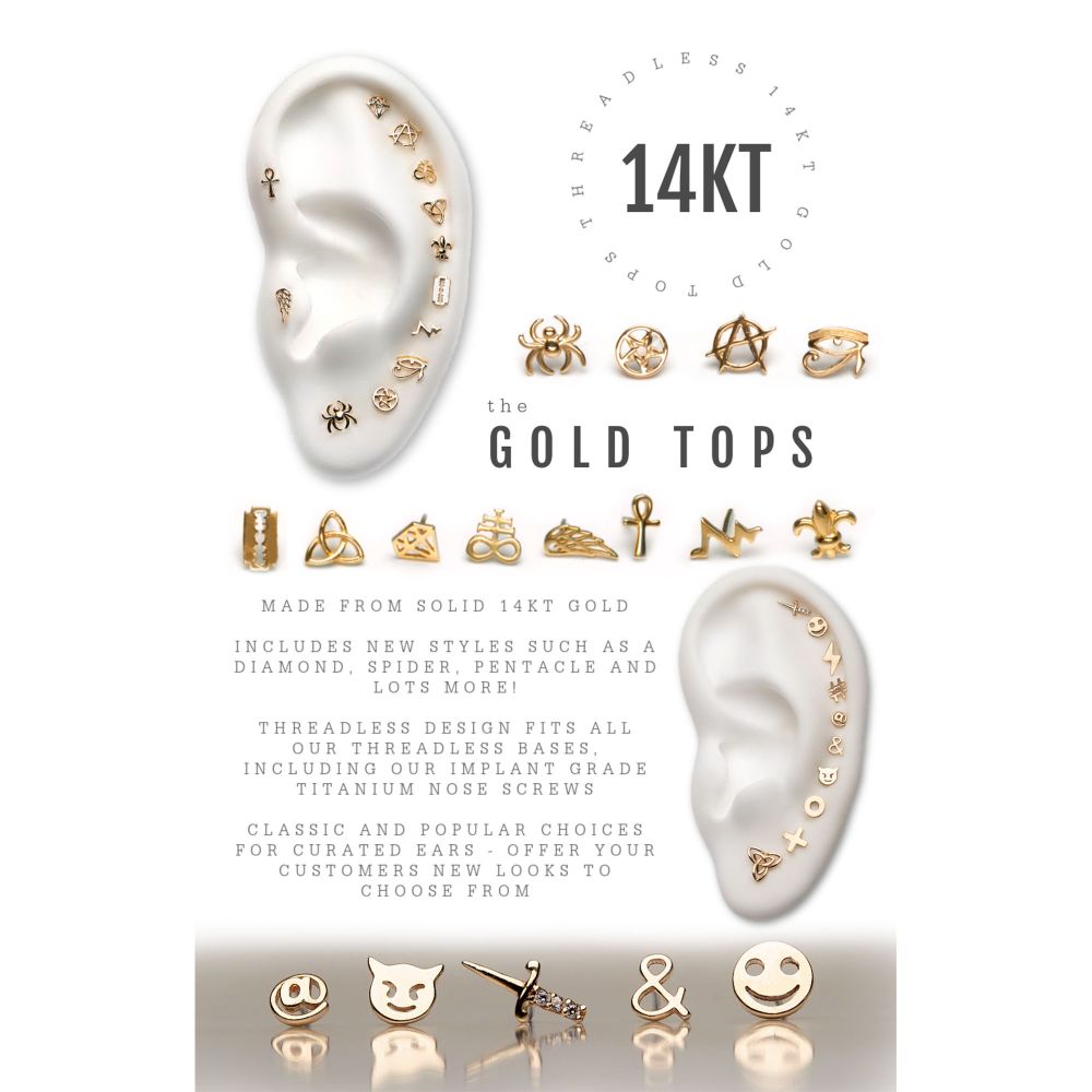 14Kt Gold Threadless with Pentagram Top