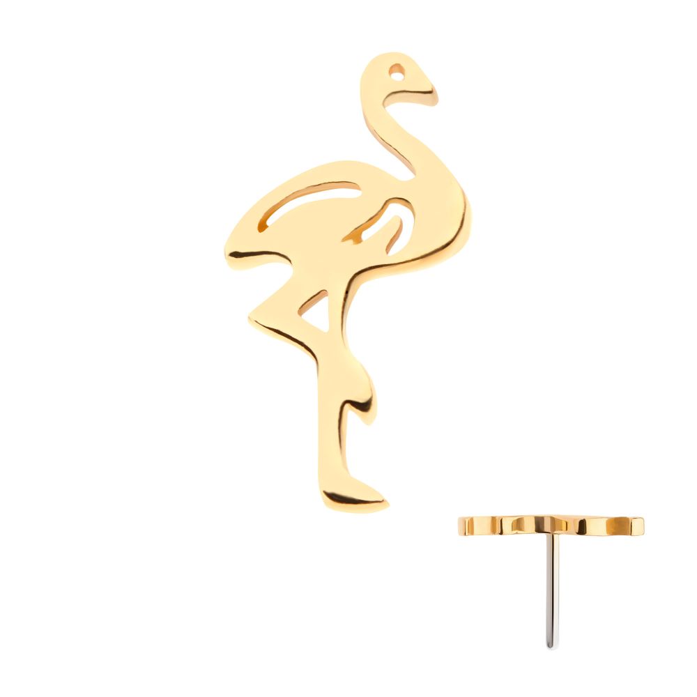 14Kt Yellow Gold Threadless with Flamingo Top