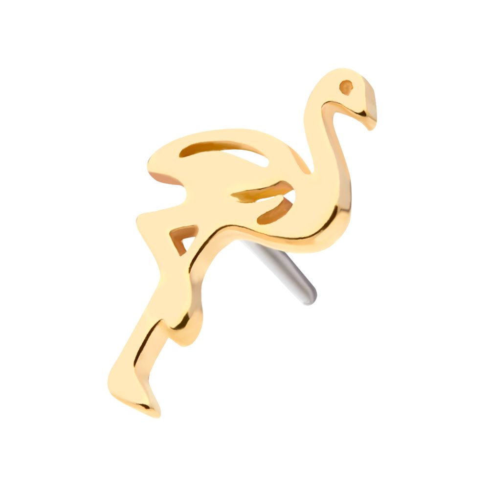 14Kt Yellow Gold Threadless with Flamingo Top