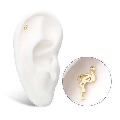 14Kt Yellow Gold Threadless with Flamingo Top