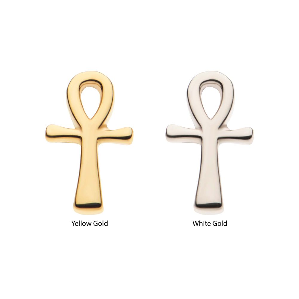 14Kt Gold Threadless with Ankh Egyptian Cross Top