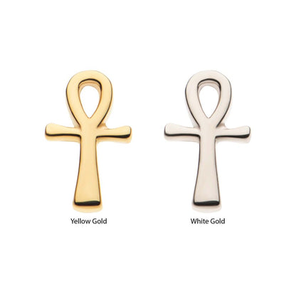14Kt Gold Threadless with Ankh Egyptian Cross Top