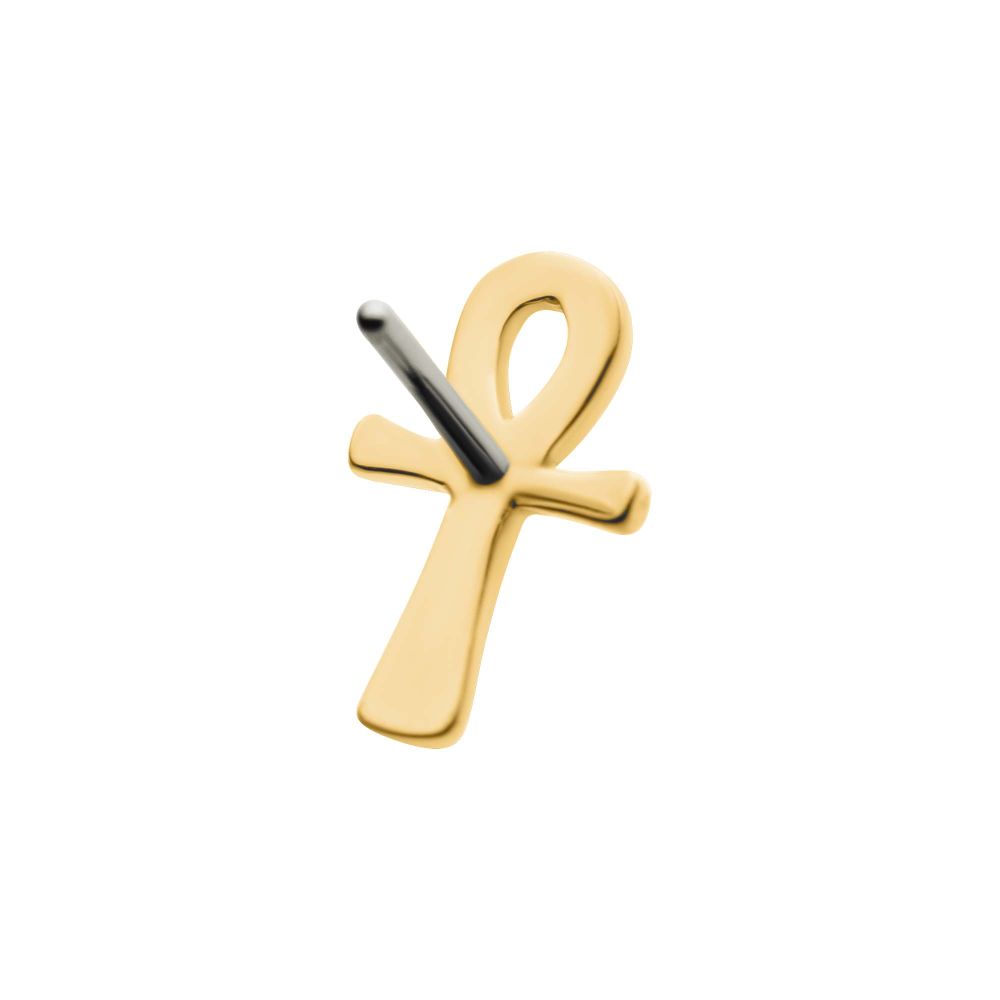 14Kt Gold Threadless with Ankh Egyptian Cross Top