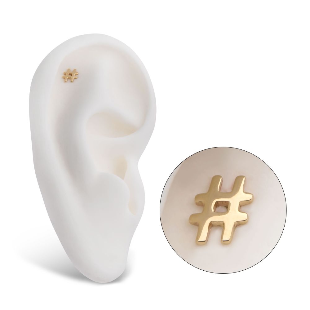 14Kt Gold Threadless with Hashtag Symbol Top