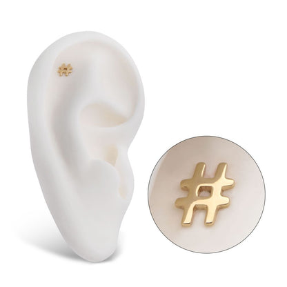 14Kt Gold Threadless with Hashtag Symbol Top