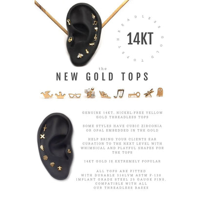 14Kt Gold Threadless with Ghost Top
