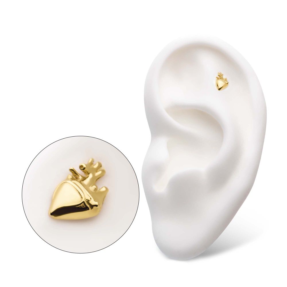14Kt Yellow Gold Threadless with Human Heart Top