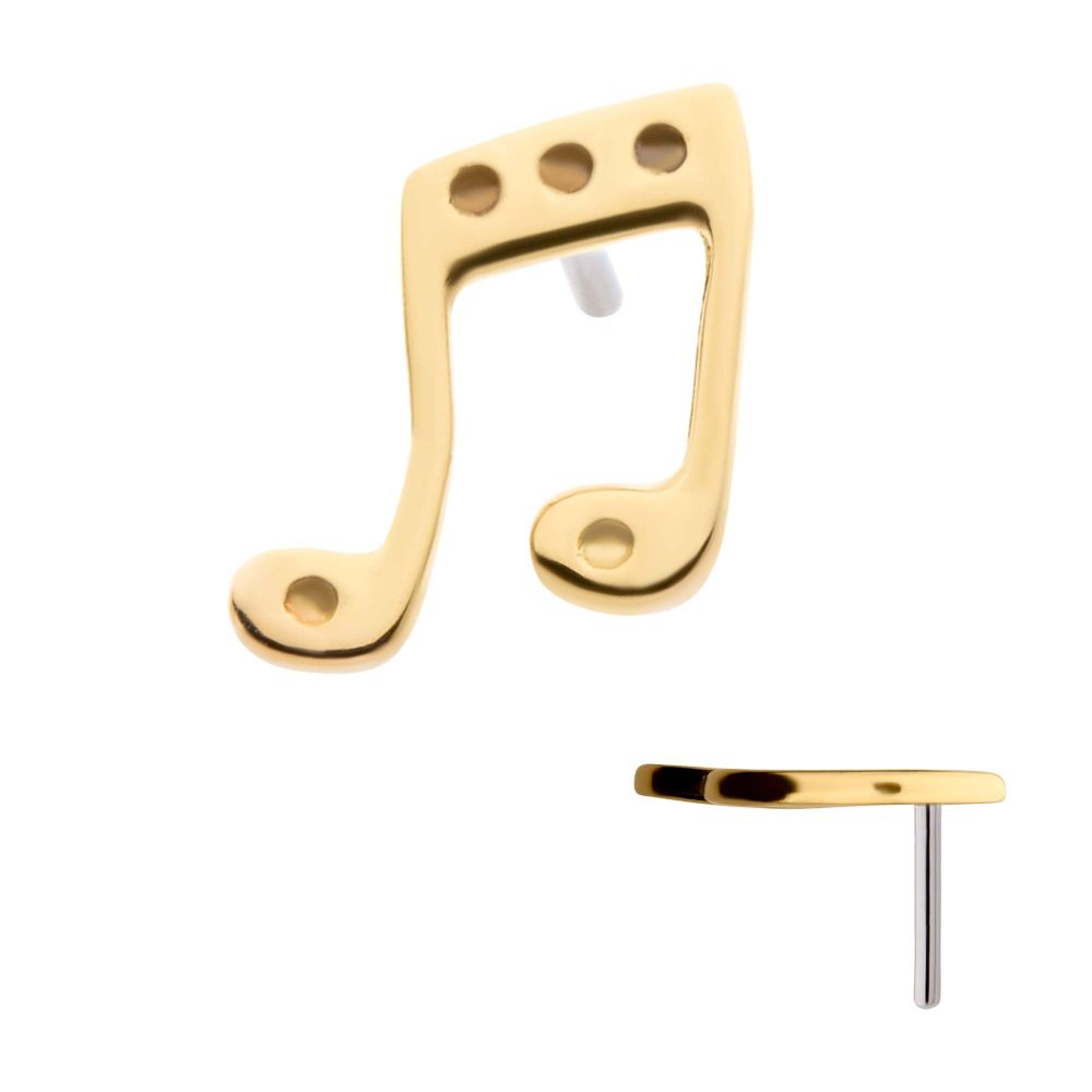 14Kt Yellow Gold Threadless with Music Two Eighth Notes Connected with a Beam Top