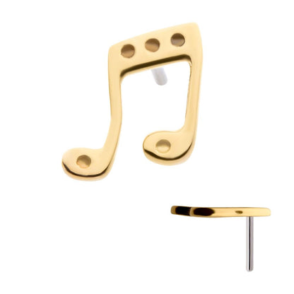 14Kt Yellow Gold Threadless with Music Two Eighth Notes Connected with a Beam Top