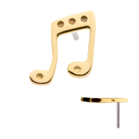 14Kt Yellow Gold Threadless with Music Two Eighth Notes Connected with a Beam Top